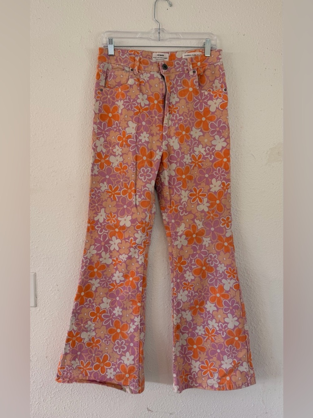 Floral Flare Jeans - Orange & Pink
